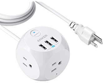 Anker Power Strip with USB, 5 ft Extension Cord, PowerPort Cube USB with 3 Outlets and 3 USB Ports, Portable Design…